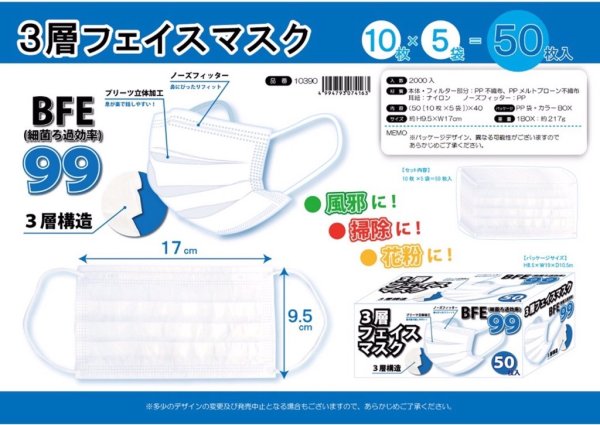 画像1: ３層フェイスマスク５０枚入り　１箱　 (1)